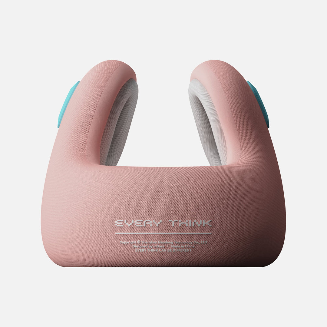 EVERYTHINK E2 travel neck pillow in peach pink color, compact size with soft texture for stylish travel comfort