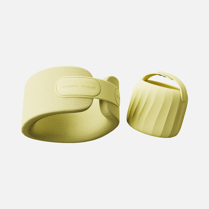 EVERYTHINK EC2 Neck Support Pillow in jasmine yellow, shown with matching travel case, lightweight ergonomic neck support