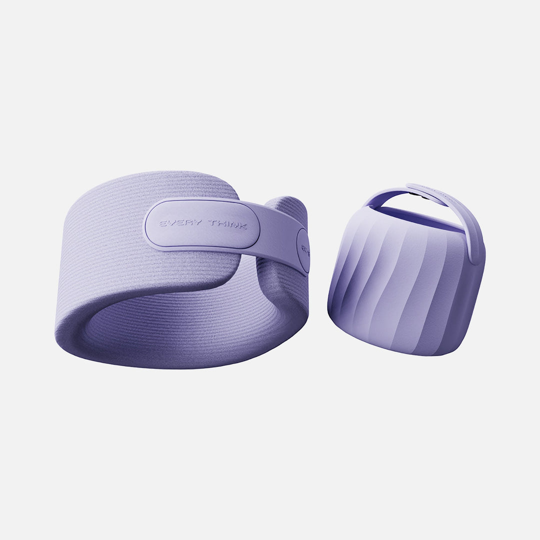 EVERYTHINK EC2 Neck Support Pillow in misty purple, shown with matching travel case, lightweight ergonomic neck support