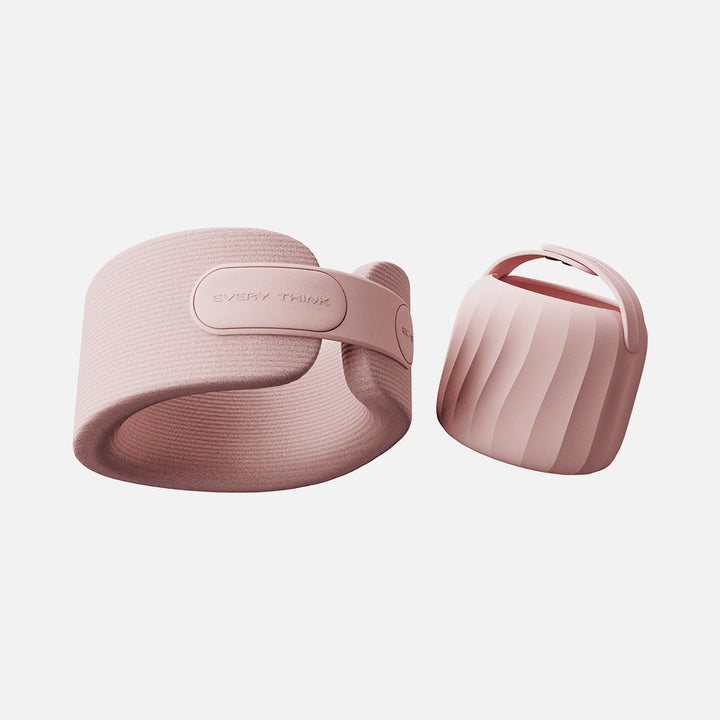 EVERYTHINK EC2 Neck Support Pillow in Soft Cloud Pink, shown with matching travel case, lightweight ergonomic neck support