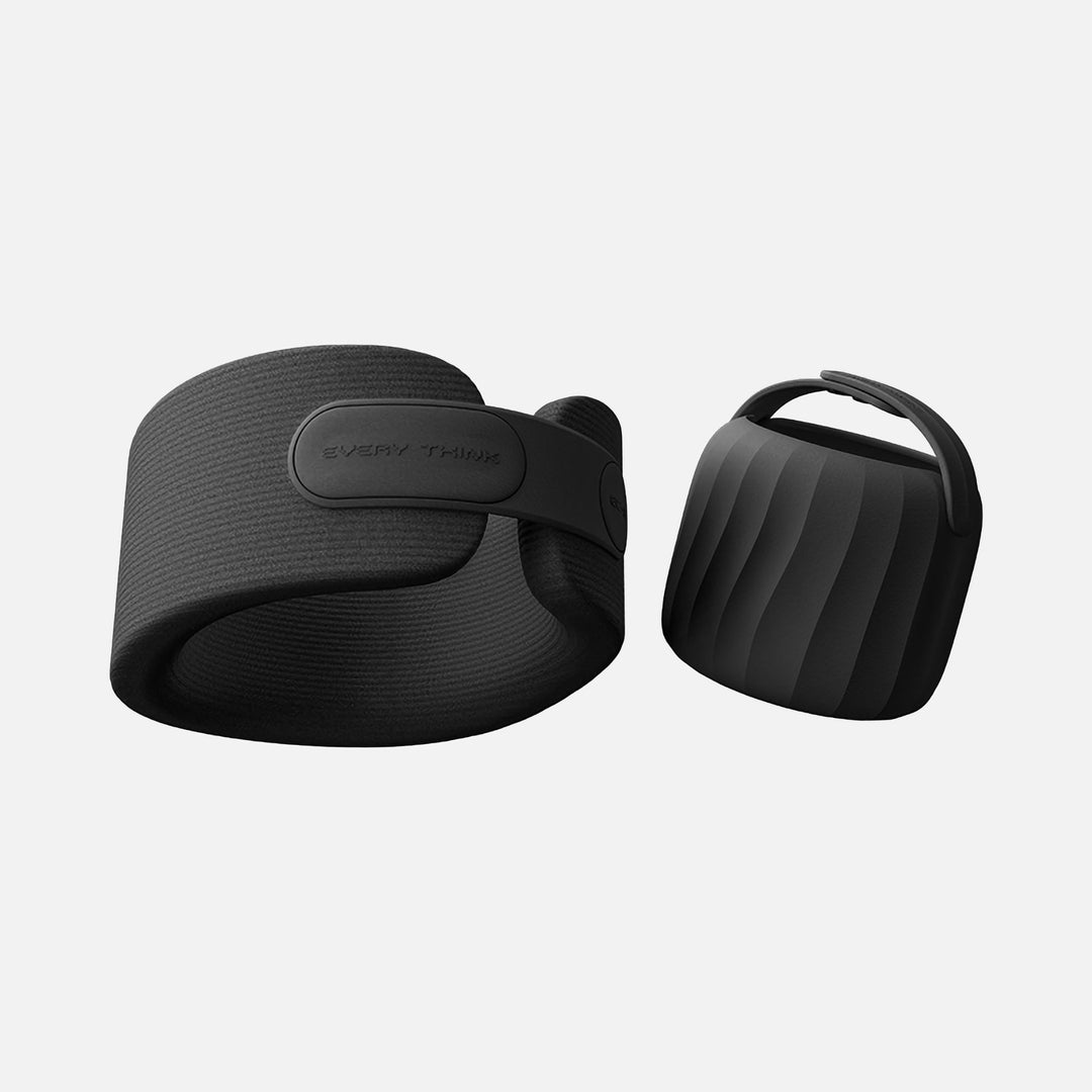 EVERYTHINK EC2 Neck Support Pillow in Withered Black, shown with matching travel case, lightweight ergonomic neck support