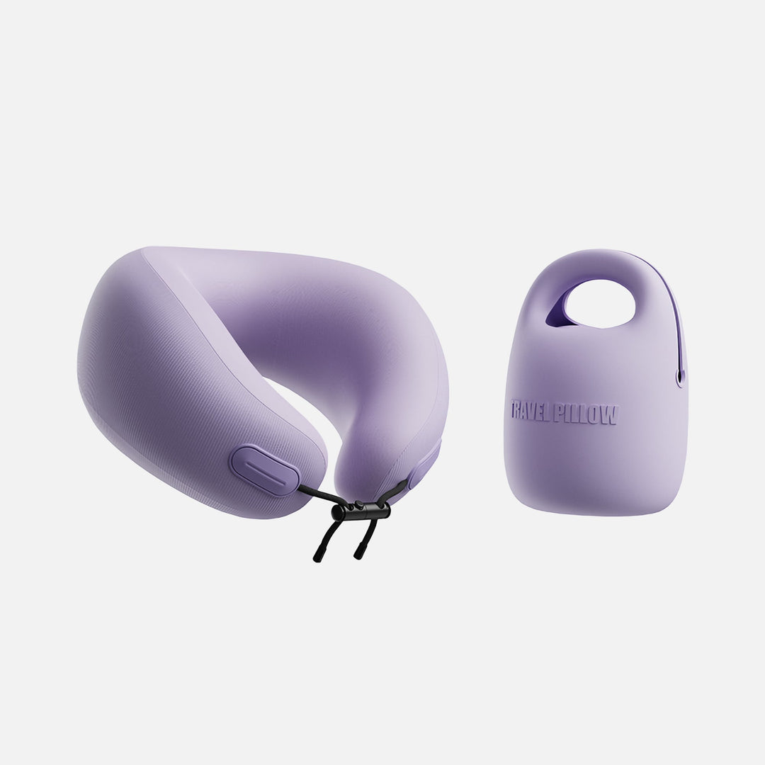 EVERYTHINK ES2 Mini kids U-shaped neck pillow in lilac purple with matching portable travel case for comfort on the go
