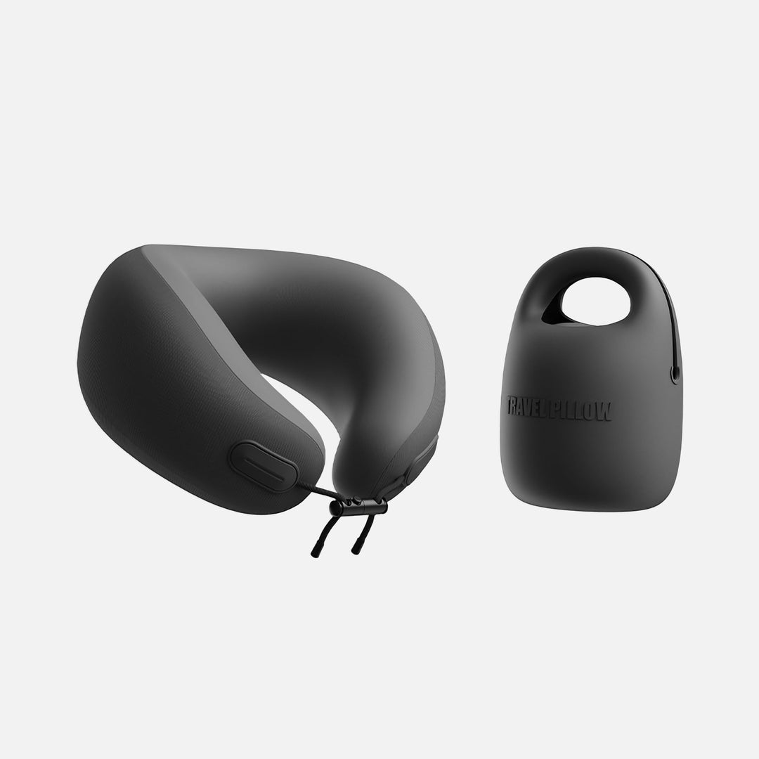 EVERYTHINK ES2 Mini kids U-shaped neck pillow in obsidian black with matching portable travel case for comfort on the go