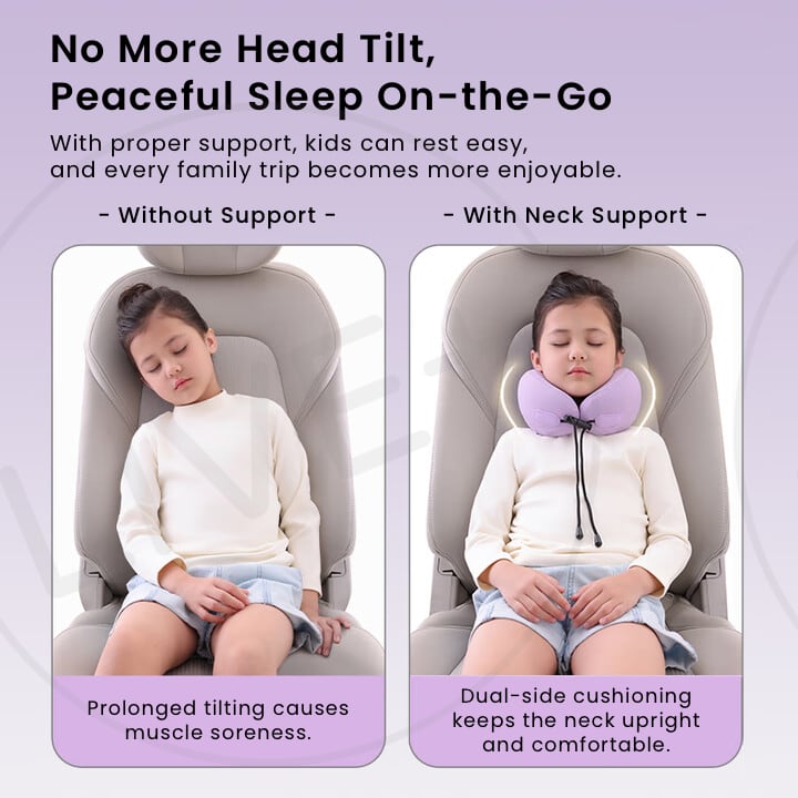 EVERYTHINK ES2 Mini U-Shaped Kids Neck Pillow with dual-side support prevents head tilt for peaceful travel sleep