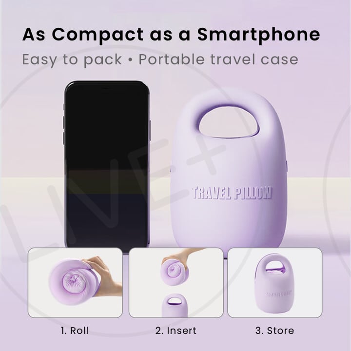 EVERYTHINK ES2 Mini U-shaped kids neck pillow with compact travel case, folds to smartphone size for easy packing