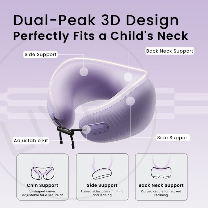 EVERYTHINK ES2 Mini U-Shaped Kids Neck Pillow with dual-peak 3D design for chin, side, and back neck support