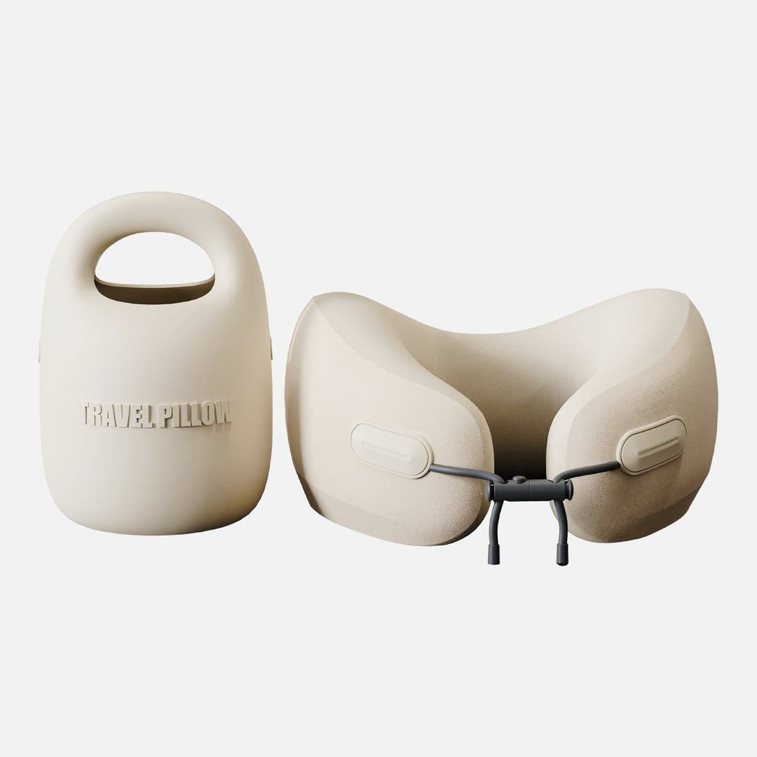 EVERYTHINK ES2 travel neck pillow with compact case, designed for ergonomic support and easy portability