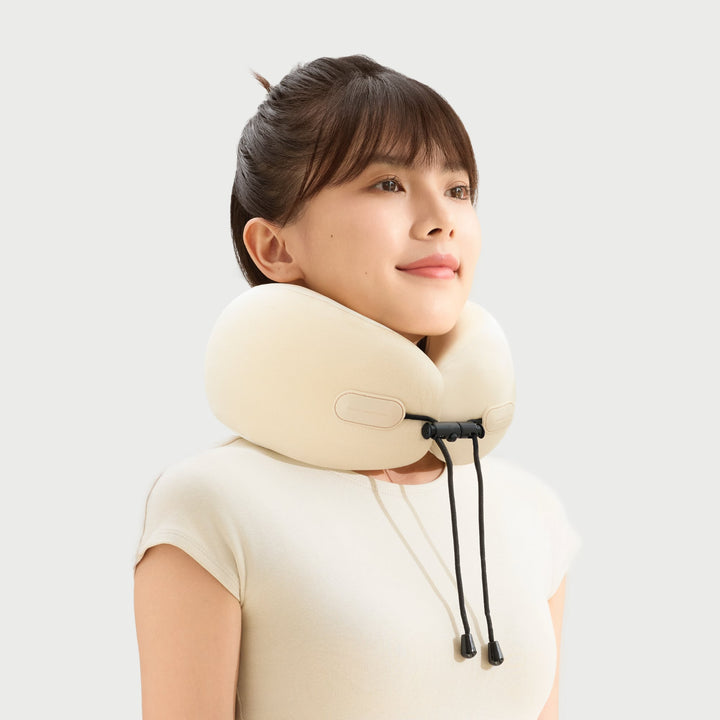 EVERYTHINK ES2 travel neck pillow shown worn from the front angle for everyday comfort and support