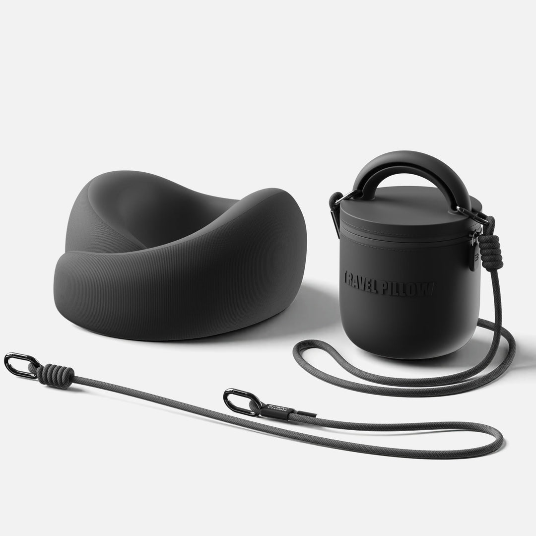 EVERYTHINK ES3 Travel U-Pillow in black with matching case and detachable carrying strap for easy portability