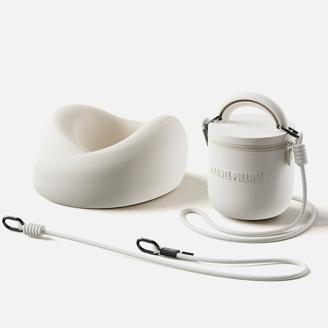 EVERYTHINK ES3 white U-shaped travel pillow set with case and strap