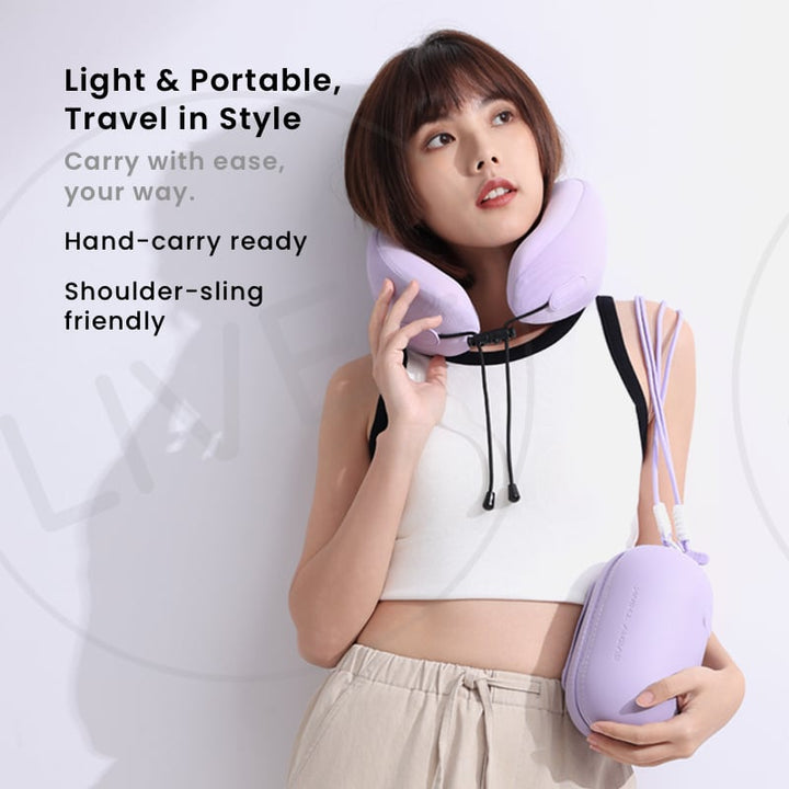Lightweight and portable travel capsule set with neck pillow and case for stylish, on-the-go comfort