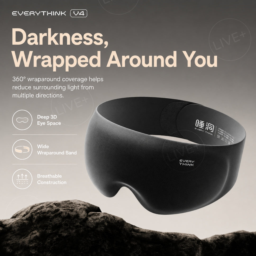 Black EVERYTHINK V4 3D sleep mask with deep eye space, wide wraparound band and breathable construction