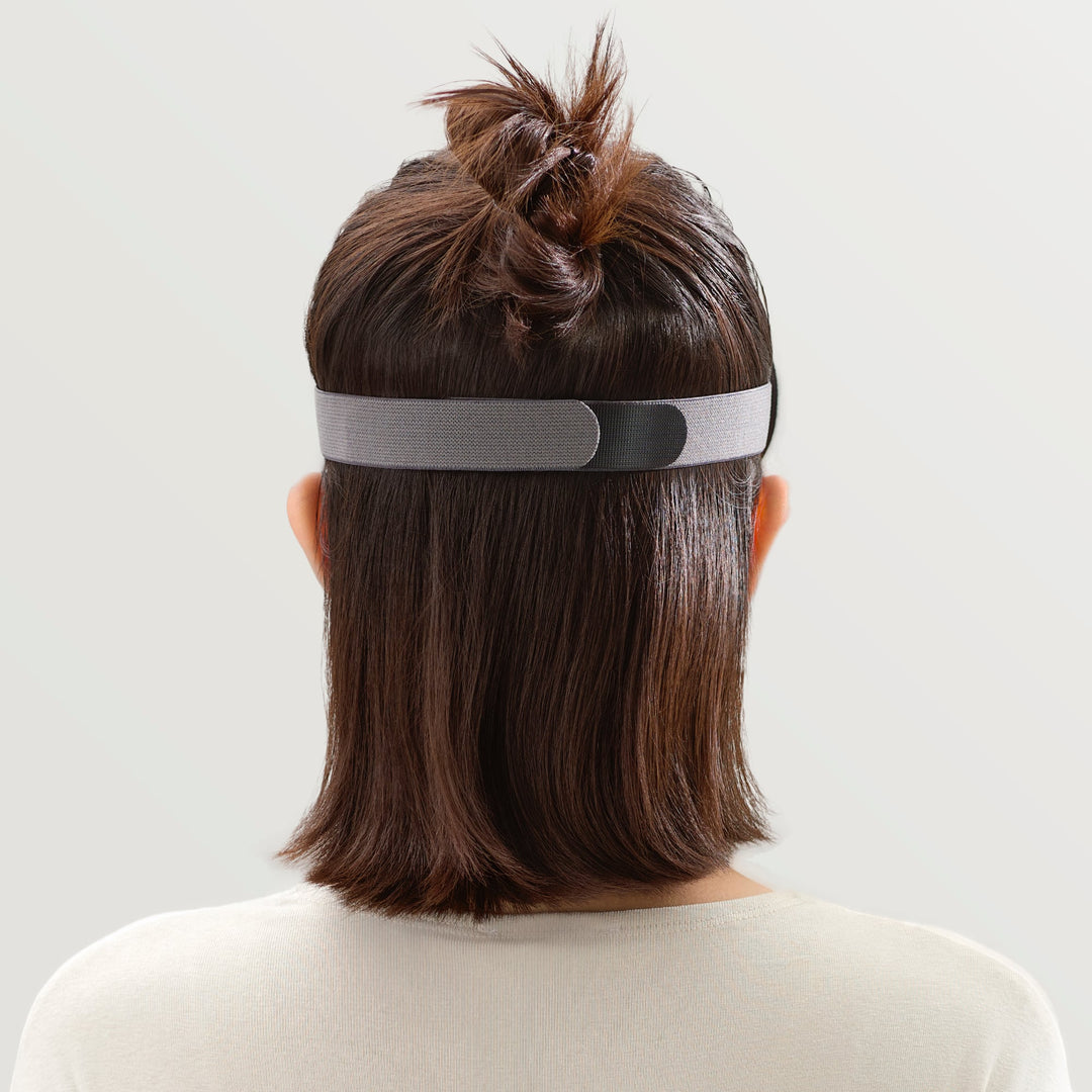 Back view of EVERYTHINK VE2 3D blackout sleep mask showing adjustable elastic strap in gray