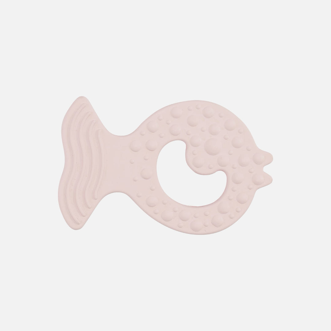 HEVEA Fish Teether in Powder Pink, made of natural rubber, soothing textured teether for babies