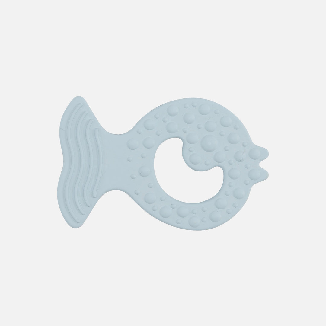 HEVEA Fish Teether in Sky Blue, made of natural rubber, textured baby teething toy for soothing sore gums
