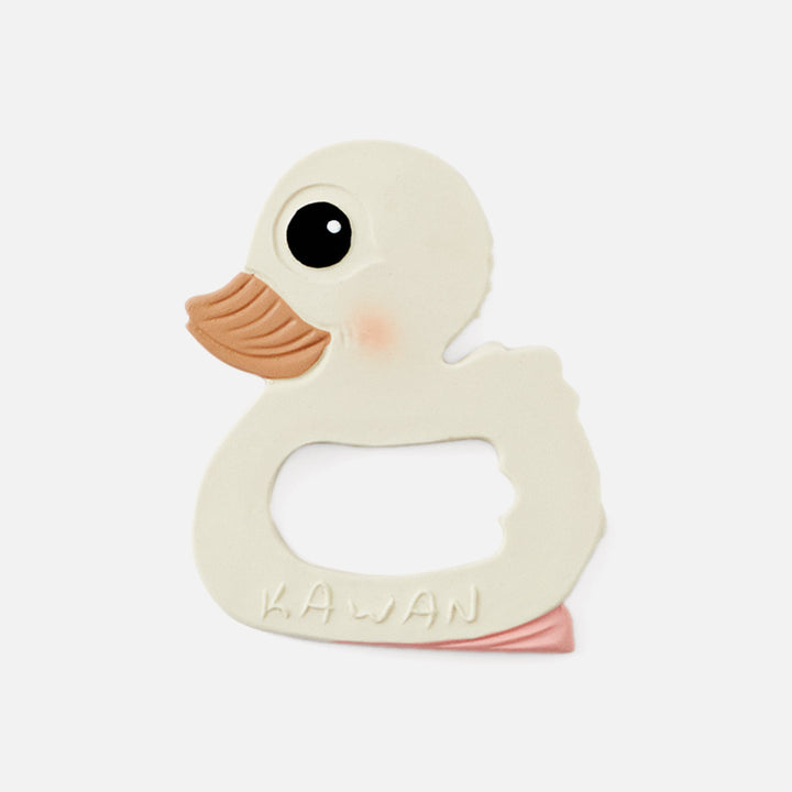 Close-up of HEVEA Kawan Duck Teether made from 100% natural rubber, designed for safe and eco-friendly teething relief