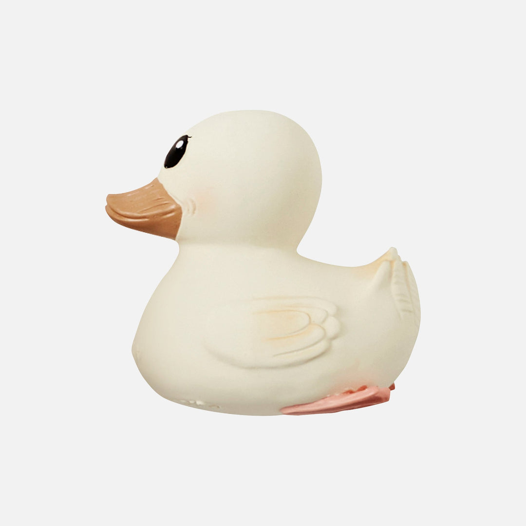 HEVEA Kawan Rubber Duck Mini in marshmallow white, handcrafted from natural rubber, featuring a seamless, mold-free design for safe play.