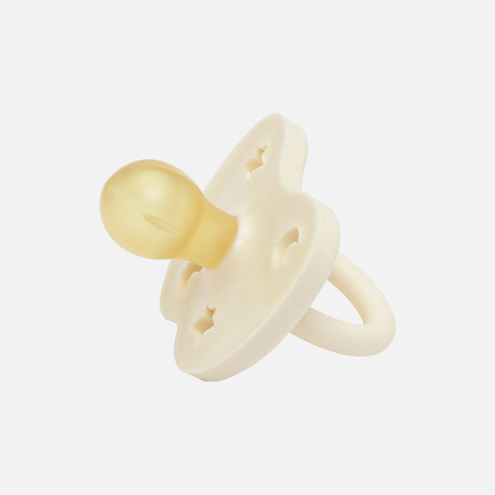Hevea milky white natural rubber round pacifier with butterfly shield ventilation holes