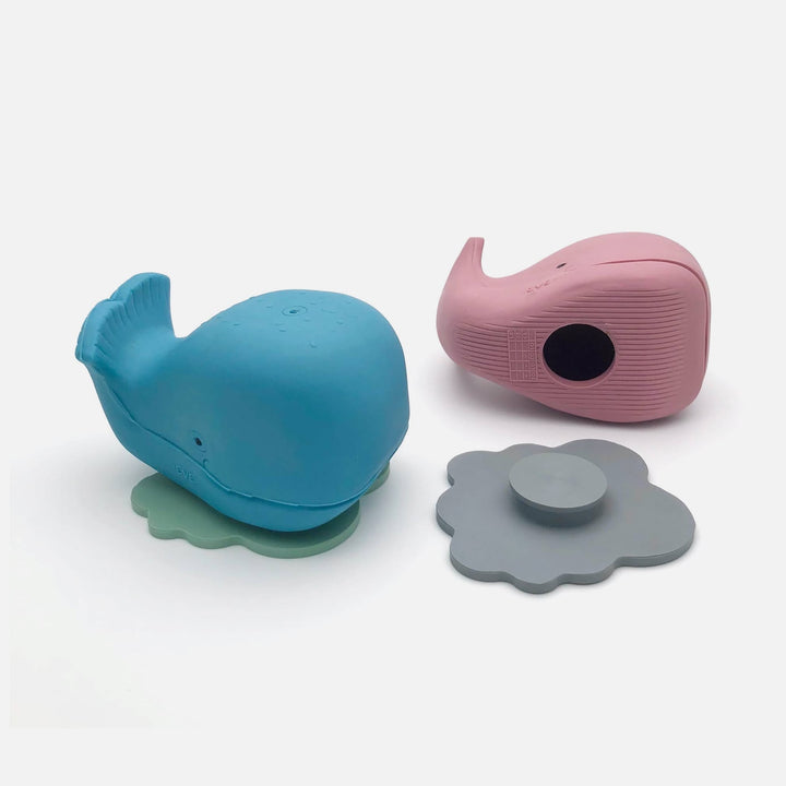 HEVEA Squeeze'n'Splash Whale bath toy with removable base and large opening, natural rubber, mould-free design