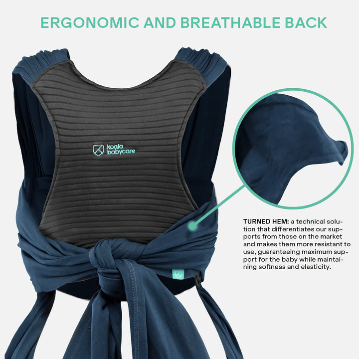 Koala Cuddle Band 2 in dark blue showing ergonomic breathable back support and turned hem detail for extra durability