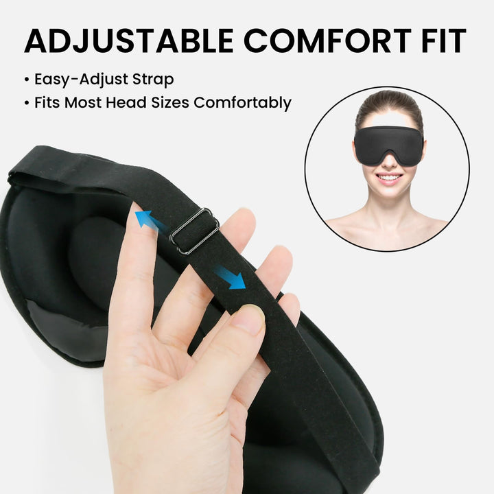 LYSIAN black 3D contoured sleep eye mask with adjustable strap for comfortable fit on most head sizes