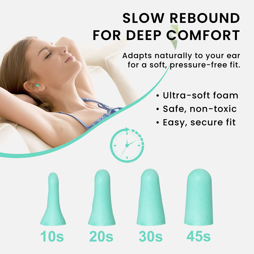 LYSIAN ultra soft foam earplugs with slow rebound foam, pressure-free fit for comfortable noise reduction