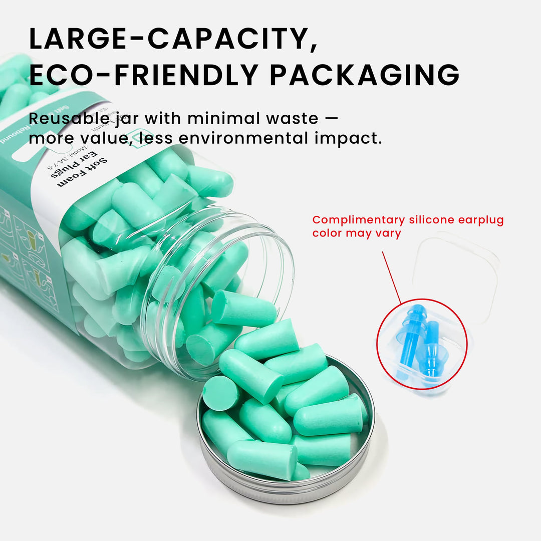 LYSIAN ultra soft foam earplugs, 60-pair large capacity jar with complimentary silicone earplugs