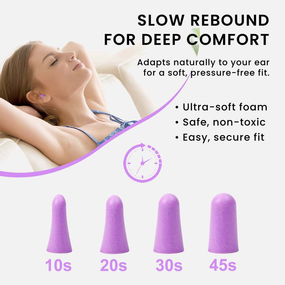 LYSIAN ultra soft foam earplugs with slow rebound foam, pressure-free fit for comfortable noise reduction