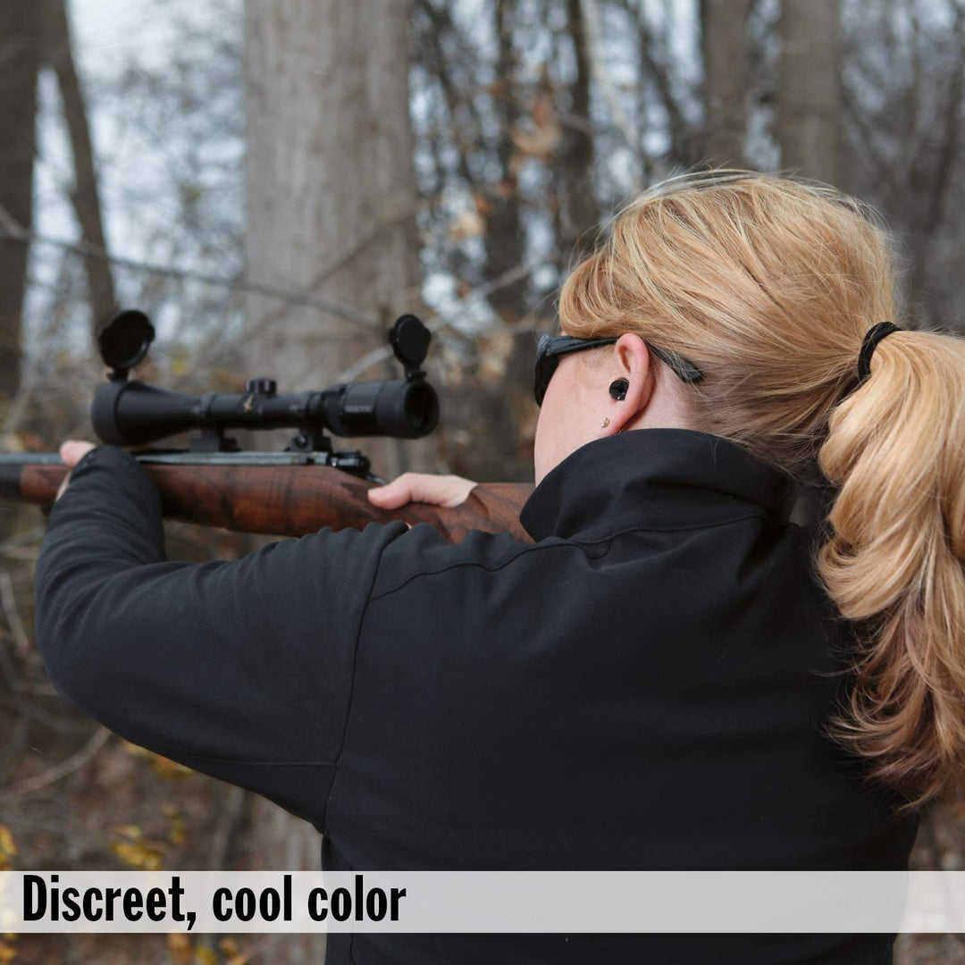 Hunter wearing Mack's Covert Ops Soft Foam Shooting Earplugs black discreet design NRR 32 dB hearing protection