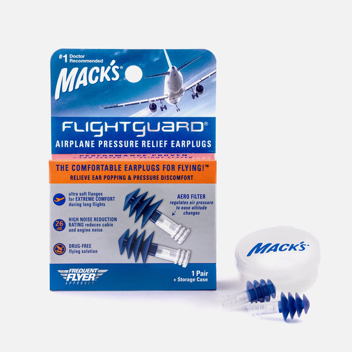 Mack's Flightguard Airplane Pressure Relief Earplugs with ultra soft flanges and aero filter for comfortable flying