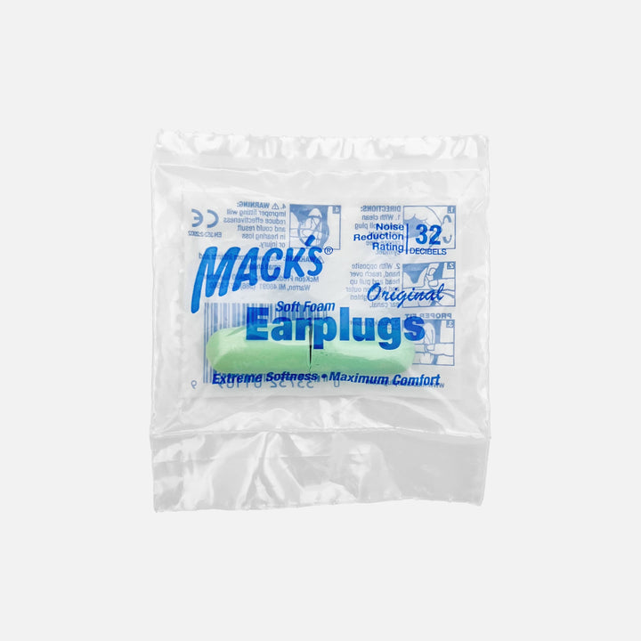 Mack's Original Soft Foam Earplugs, individual pack, NRR 33 dB, extreme softness for maximum comfort.