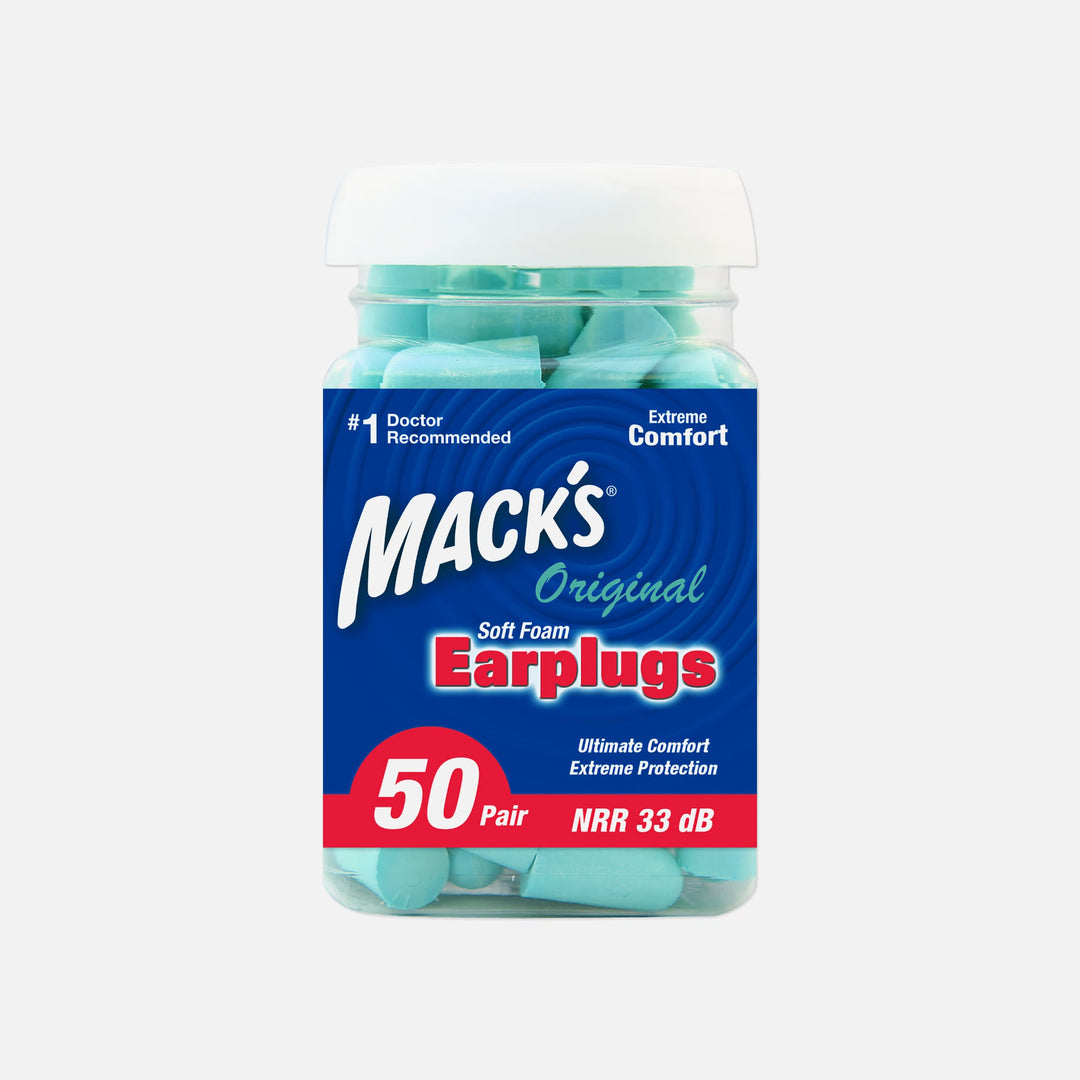 Mack's Original Soft Foam Earplugs, 50 pairs, teal color, NRR 33 dB, ultimate comfort and noise protection.