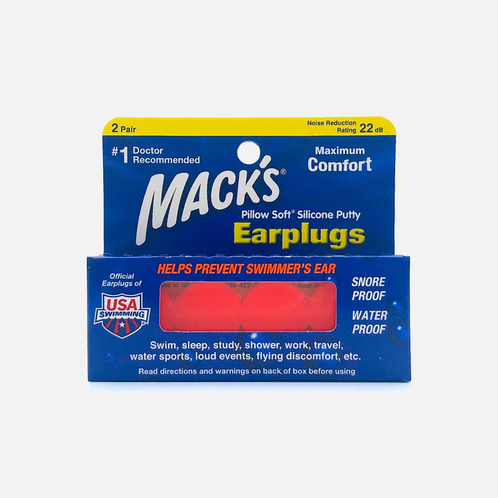 Mack's Pillow Soft Silicone Earplugs, 2 Pair Value Pack, snore-proof and waterproof, ideal for swimming and sleeping.