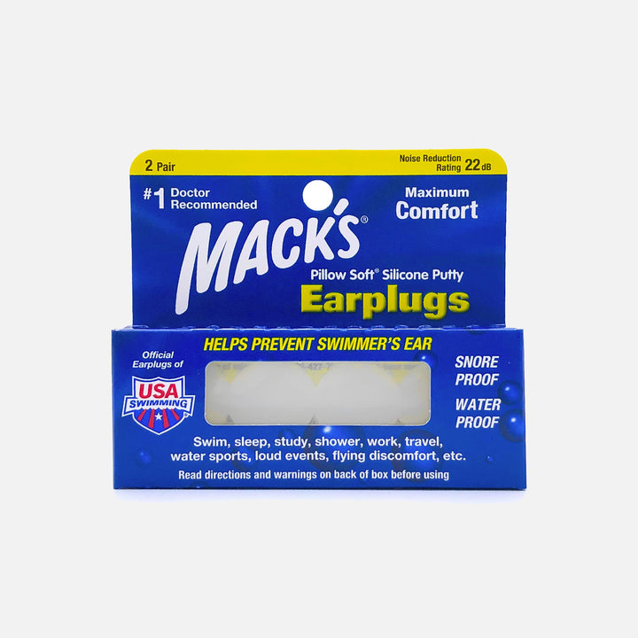 Mack's Pillow Soft Silicone Earplugs, 2 Pair Value Pack, snore-proof and waterproof, ideal for swimming and sleeping.