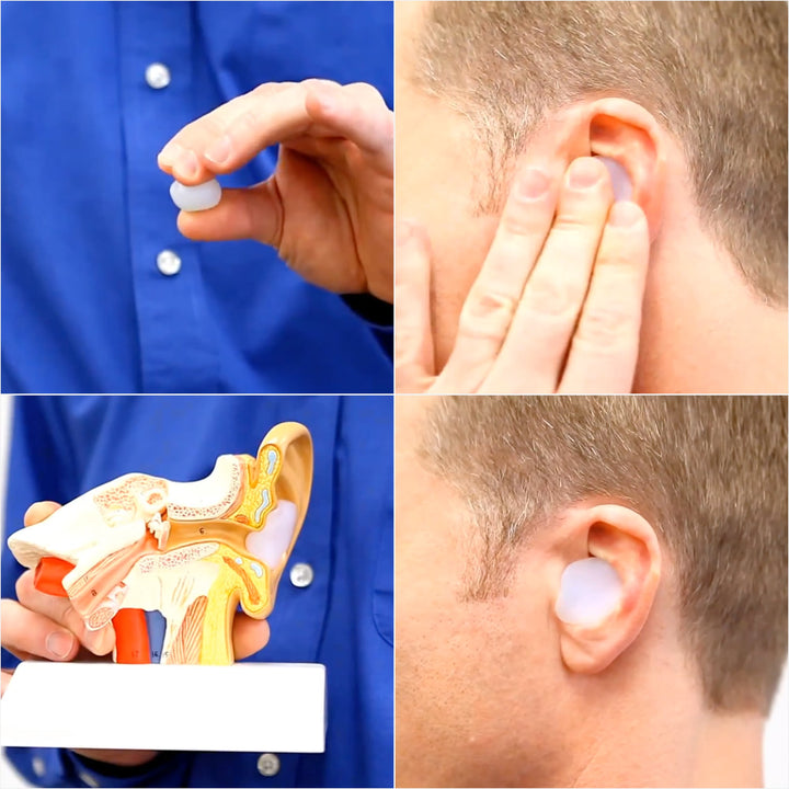 Step-by-step guide showing how to use Mack's Silicone Earplugs, including molding and fitting for comfort and ear protection.