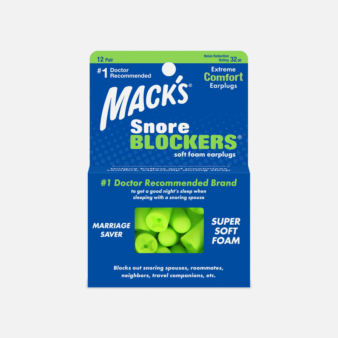 Mack's Snore Blockers soft foam earplugs, 12 pairs, NRR 32 dB, designed for snoring relief and extreme comfort