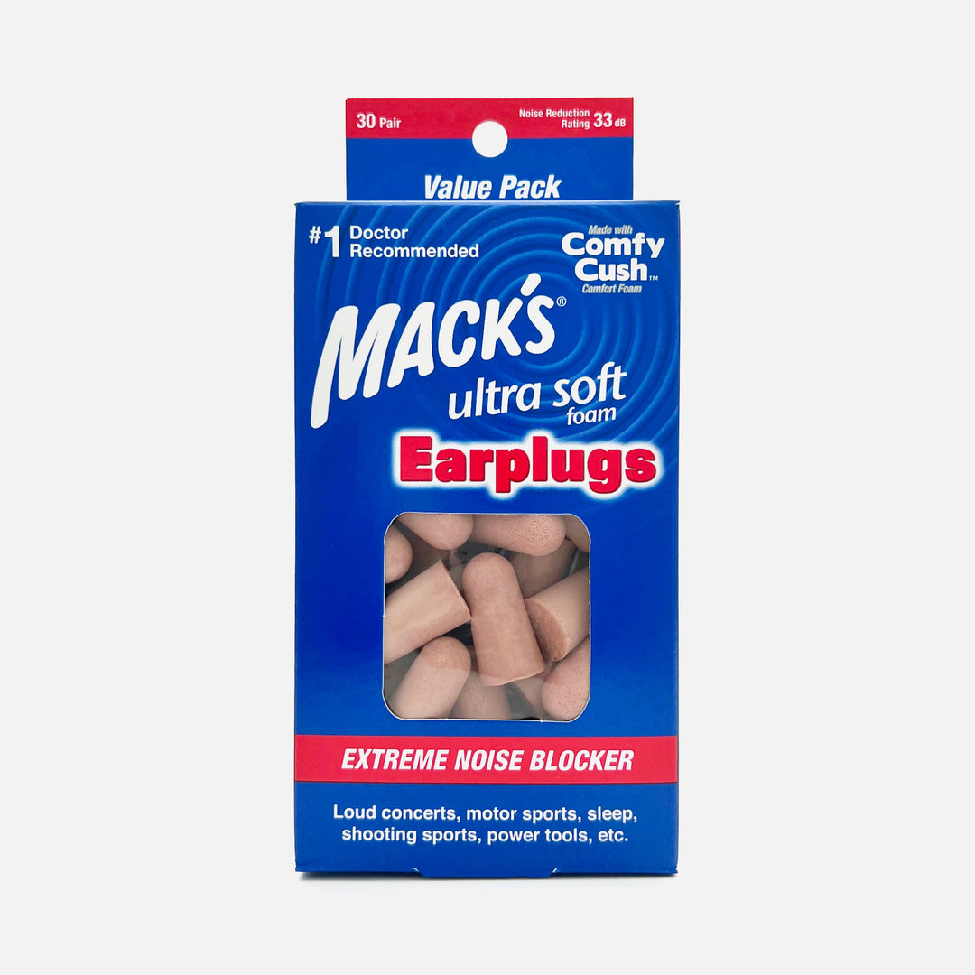 Mack's Ultra Soft Foam Earplugs 30 Pair Value Pack with NRR 33dB for noise reduction and hearing protection