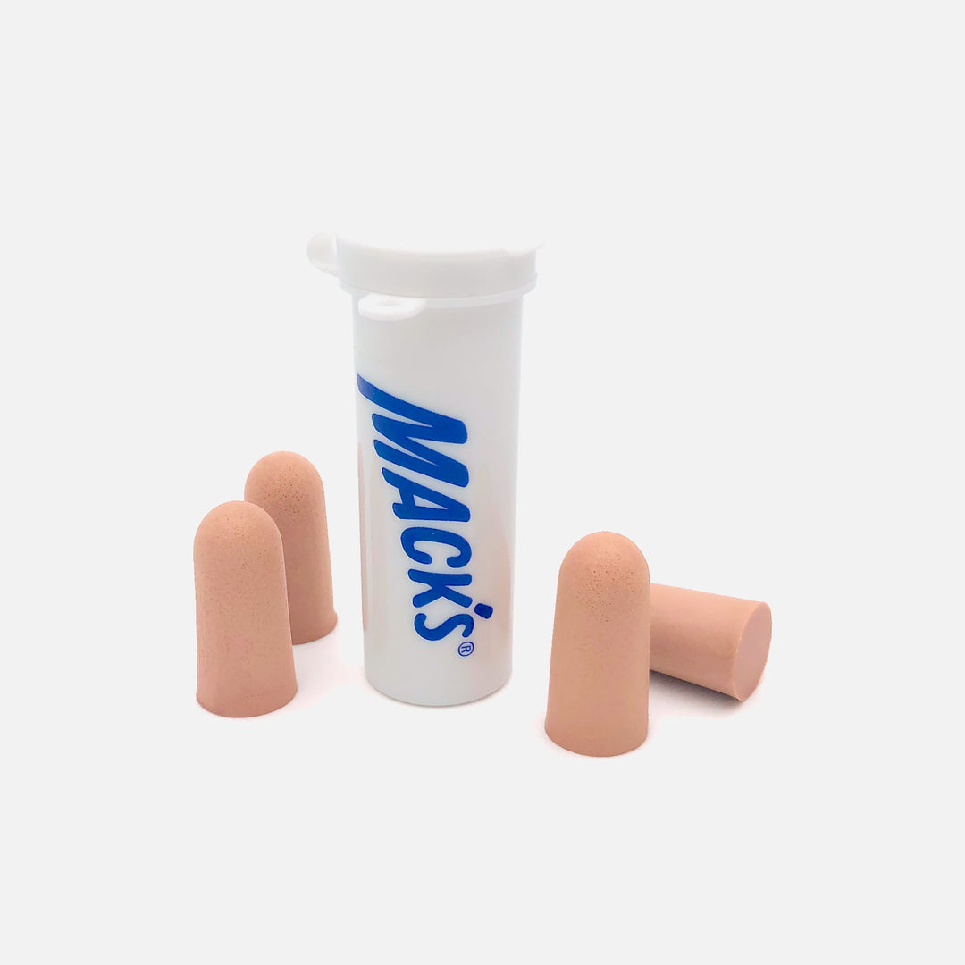 Mack's Ultra Soft Foam Earplugs with white travel case for convenient storage and noise protection