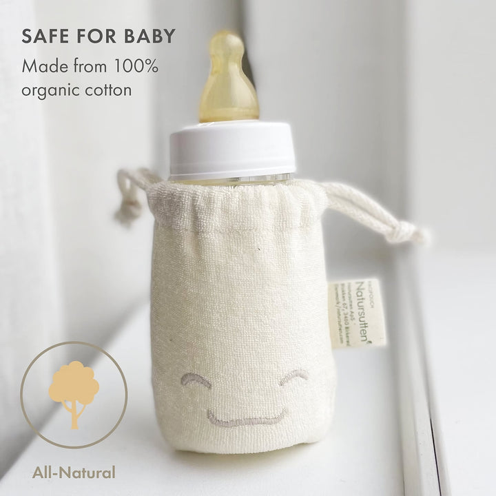 Natursutten PaciPouch organic cotton pouch used as baby bottle cover, all-natural and safe for baby care
