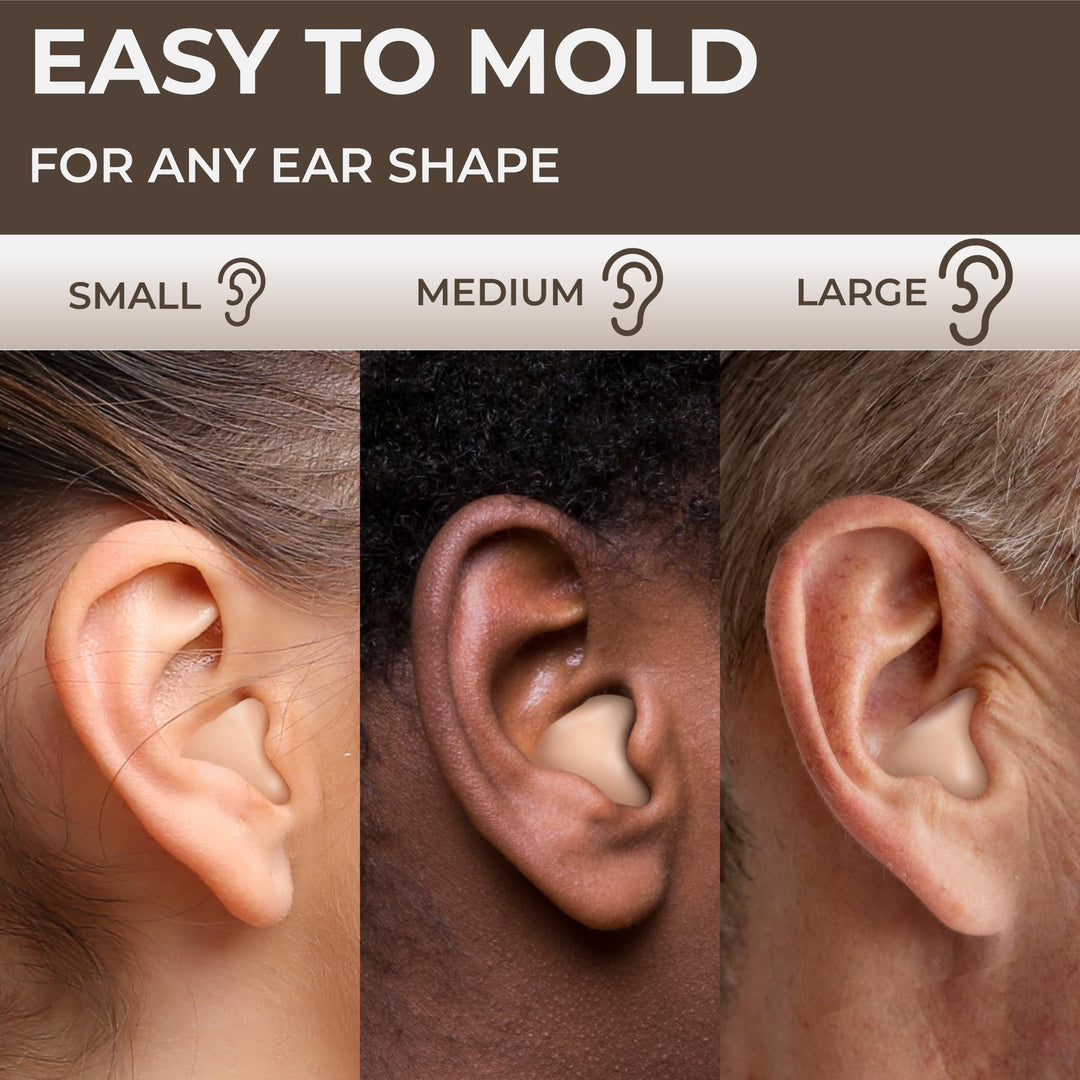 PQ Wax Ear Plugs beige earplugs molded to fit small, medium, and large ear shapes