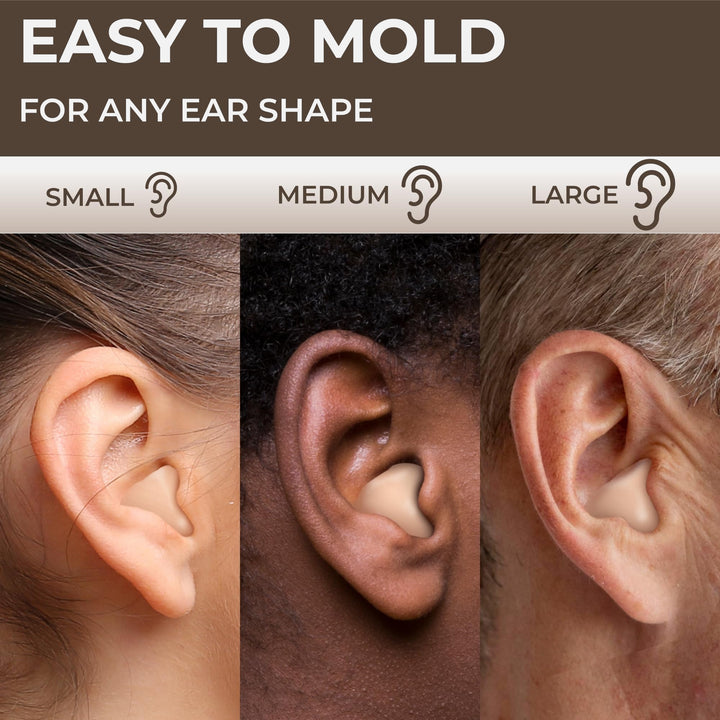 PQ Wax Ear Plugs beige earplugs molded to fit small, medium, and large ear shapes