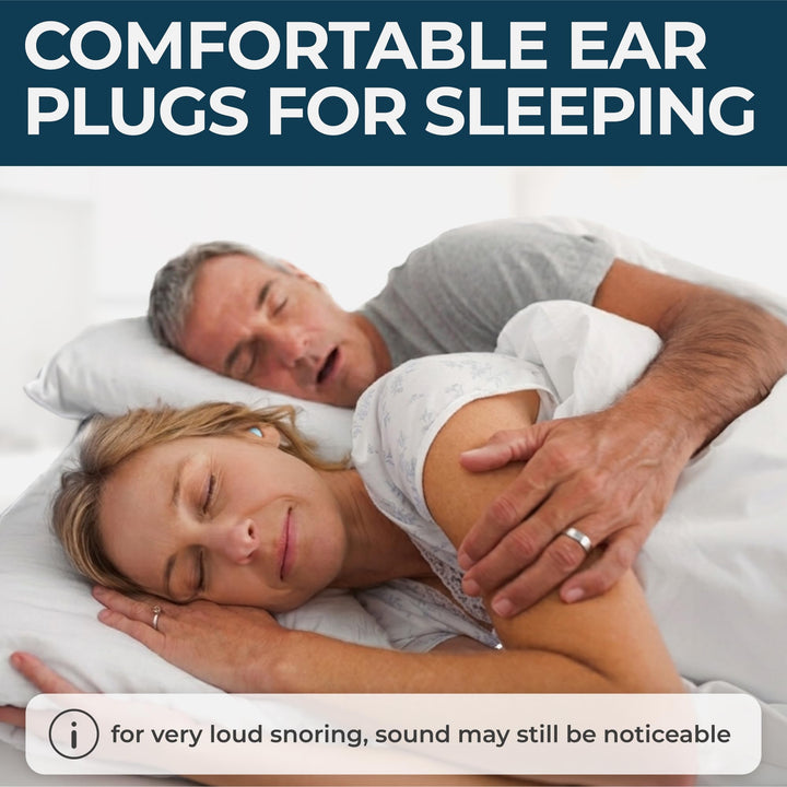 PQ Wax Ear Plugs blue earplug worn while sleeping beside a snoring partner