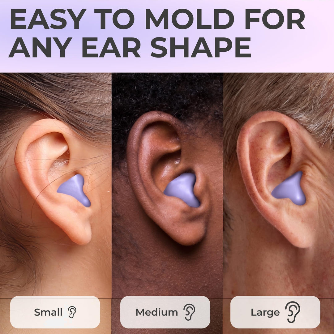 PQ Wax Ear Plugs lavender earplugs molded to fit small, medium, and large ear shapes