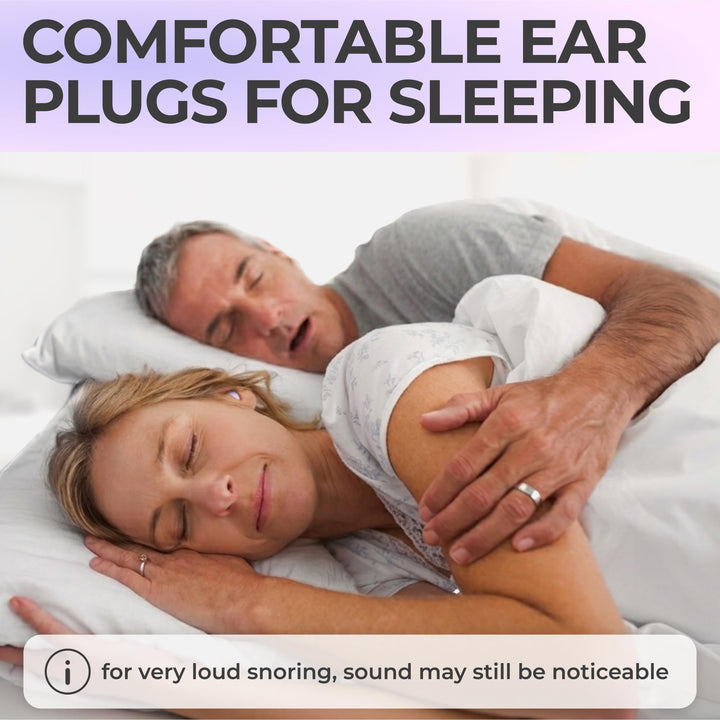 PQ Wax Ear Plugs lavender earplug worn while sleeping beside a snoring partner