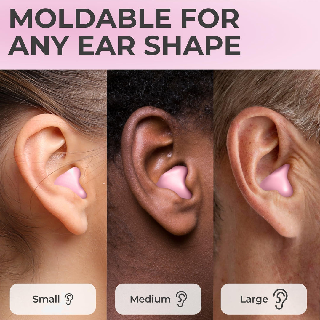 PQ Wax Ear Plugs, Pink, 6 Moldable Earplugs with 3 Mini Cases