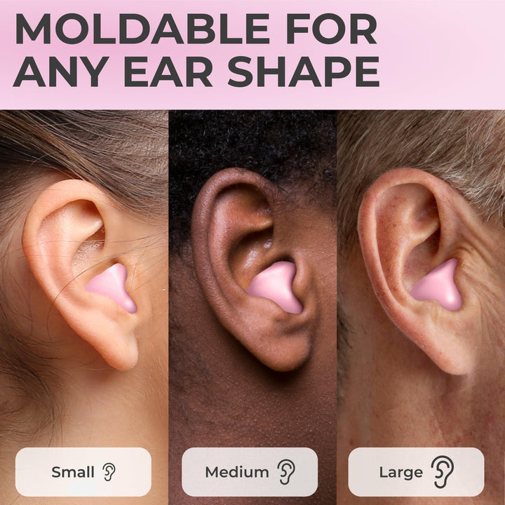 PQ Wax Ear Plugs, Pink, 6 Moldable Earplugs with 3 Mini Cases