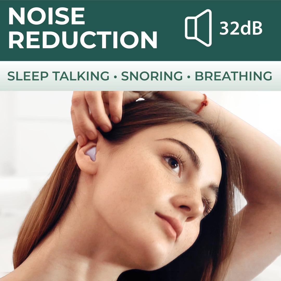 Reusable noise-canceling earplugs designed for blocking sleep talking, snoring, and breathing disturbances.