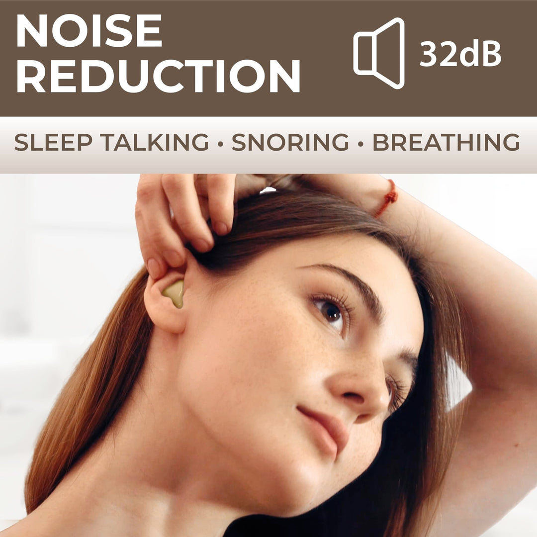 Reusable noise-canceling earplugs designed for blocking sleep talking, snoring, and breathing disturbances.