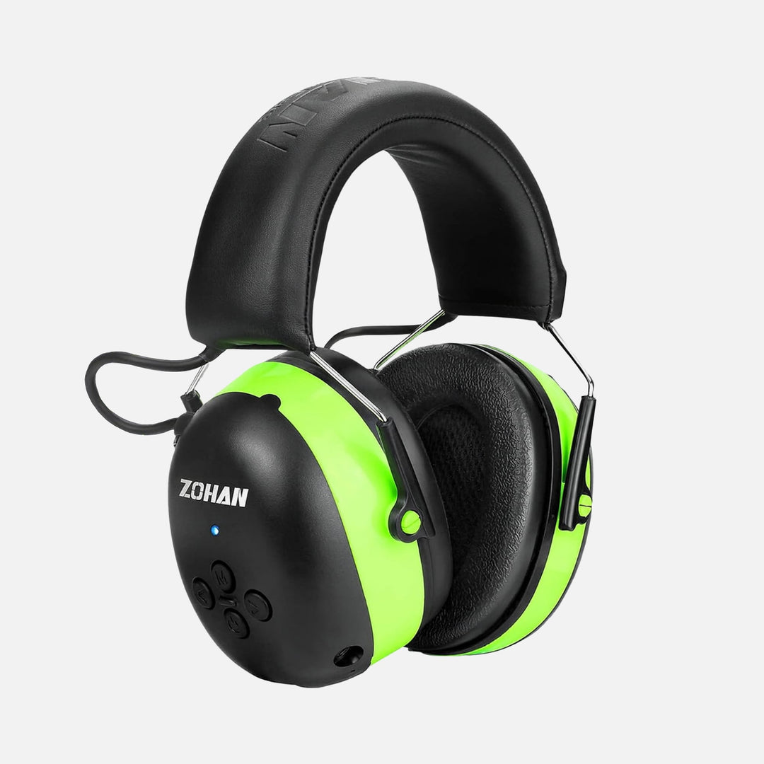 ZOHAN EM037 green Bluetooth hearing protection headphones with padded headband and soft ear cushions, front view