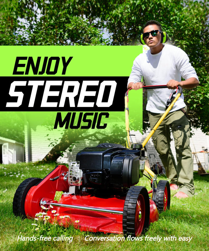 ZOHAN EM037 green Bluetooth hearing protection headphones for mowing, enjoy stereo music with hands-free calling